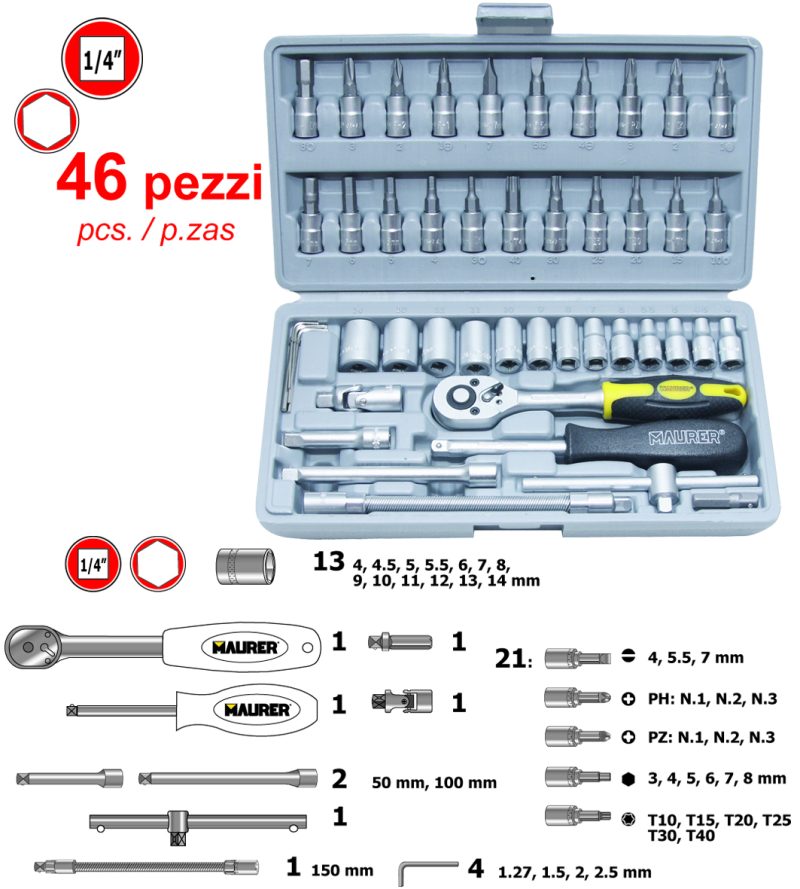 Επαγγελματικό Σέτ 46 Τεμάχια Εργαλείων Από Ατσάλι Maurer 94755