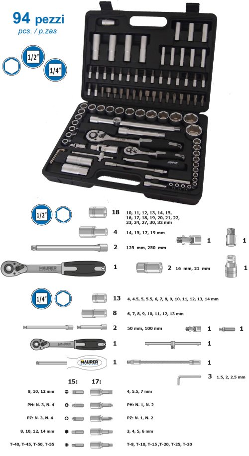 Επαγγελματικό Σέτ 94 Τεμάχια Εργαλείων Maurer 94756