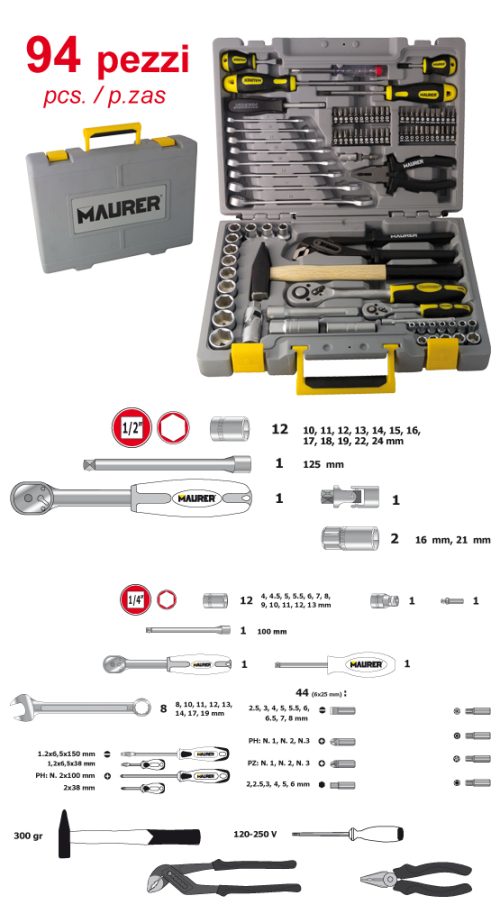 Επαγγελματικό Σέτ 94 Τεμάχια Εργαλείων Από Ατσάλι Maurer 95589