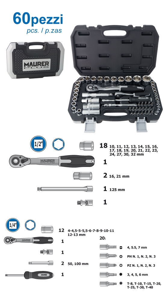Επαγγελματικό Σέτ 60 Τεμάχια Εργαλείων Maurer 95590